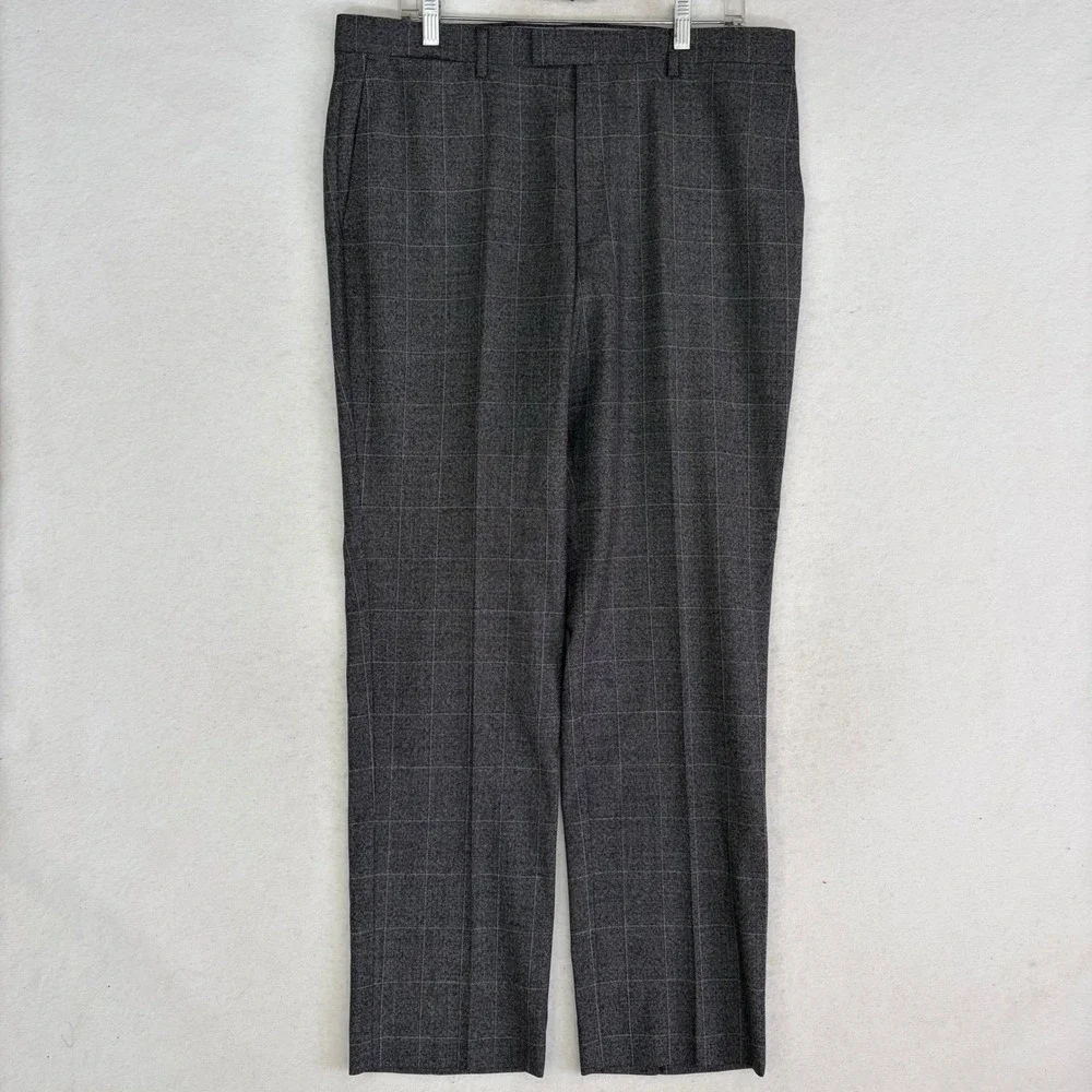 Banana Republic Marzotto Italian Wool Suit Men 44R 35x31 Grey Windowpane Check